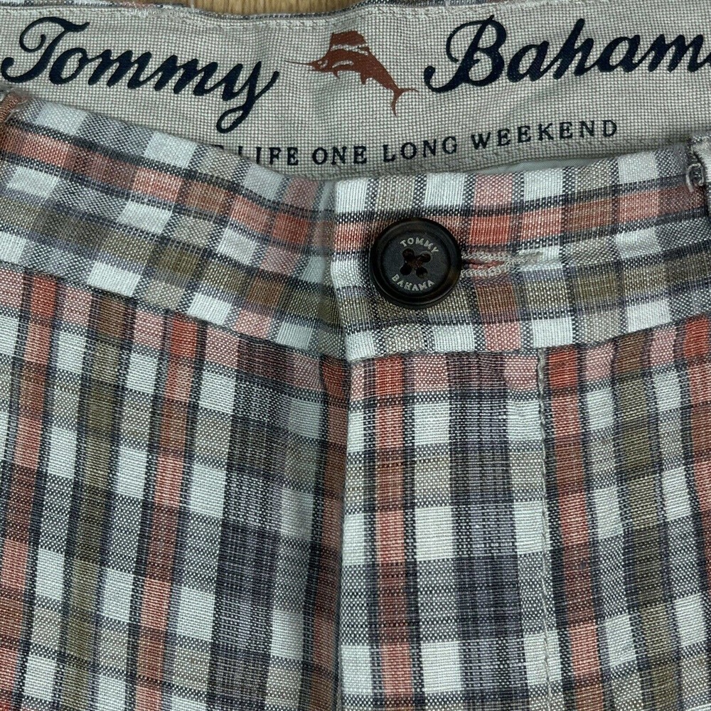 Tommy Bahama Shorts Mens Size 35 Multicolor Plaid Linen Silk Golf Outdoor